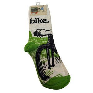 Blue Q Bike Path Crew Socks Bicycle Women's Shoe Size 5-10 Grey Green Black